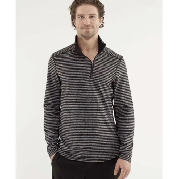 Lululemon Athletica Men Surge Warm 1/2 Zip Raven Stripe Black Heathered Black L - Picture 1 of 8